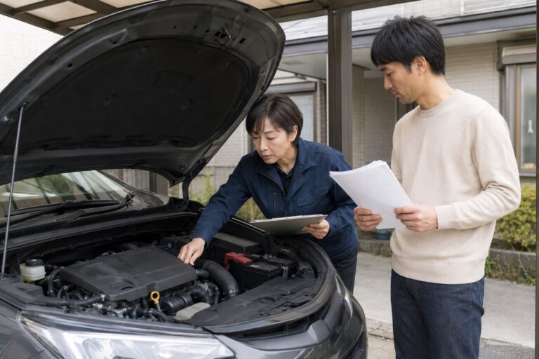 中古車店の説明を信じてよいを確認する車選びのイメージ